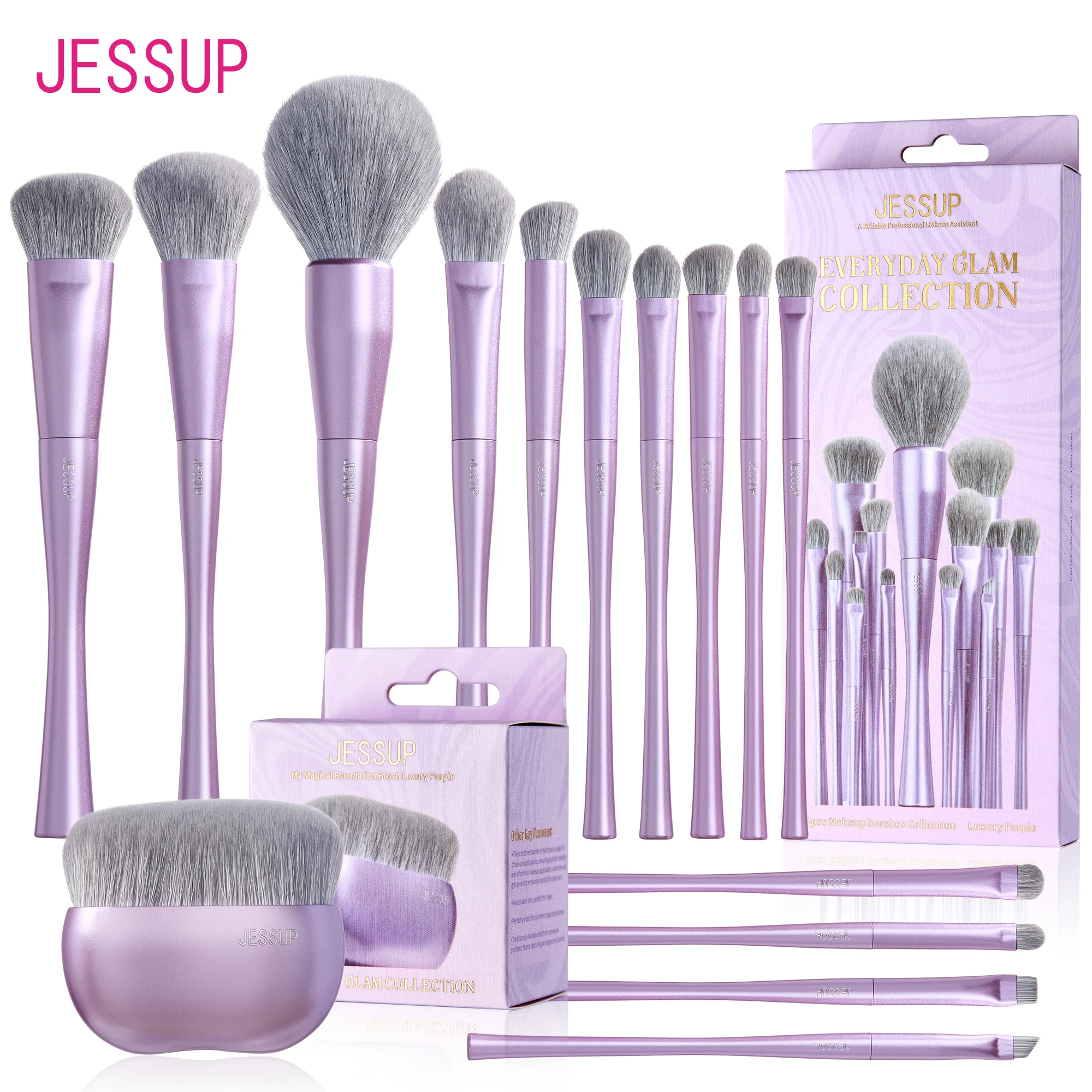 Jessup Makeup Brushes Set 4/6/7/10/14/15pcs Foundation MakeUp Brush,Face Eyeshadow Blending Highlighting Concealer,Luxury Purple