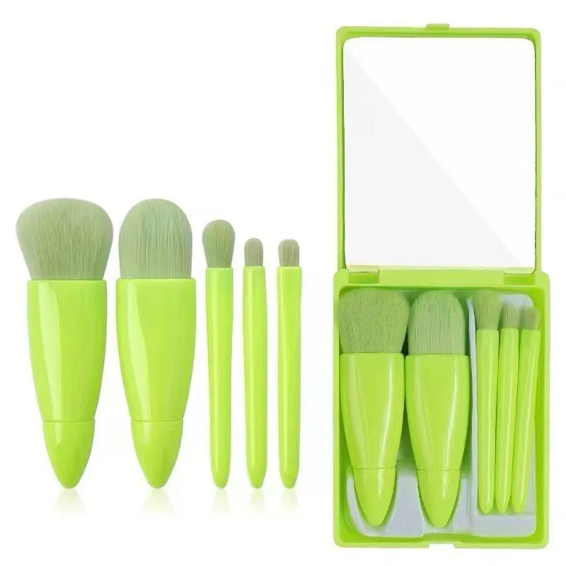 Portable 5 PCS Cosmetic Brush Multi Functional Storage Box with Makeup Mirror Makeup Brush Set
