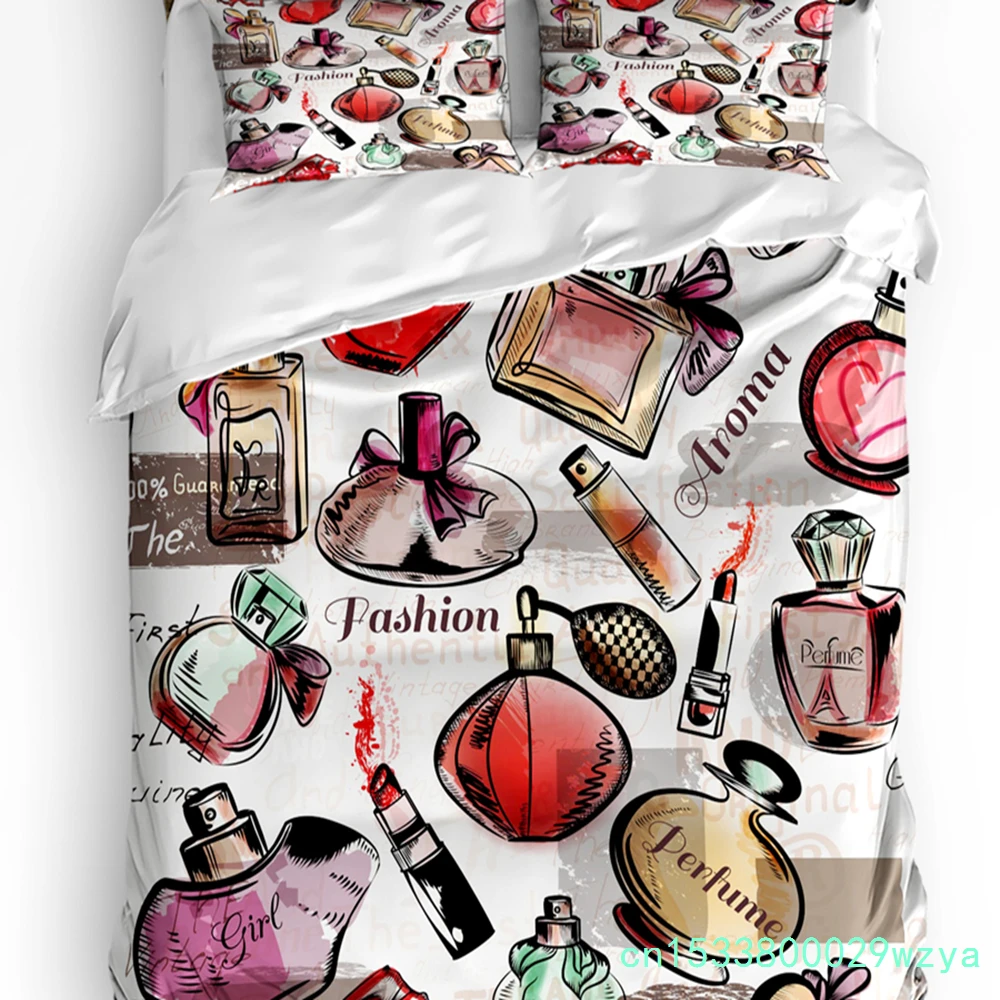 Cosmetic Perfume Lipstick Moisturizer Bedding Set 3pcs Duvet Cover Pillowcase Kids Adult Quilt Cover Double Bed Set Home Textile