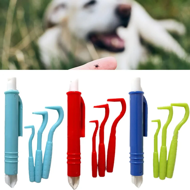 Pet Tick Remover Set 4PCS Tweezers Tongs Hooks Easy Tick Removal Tool for Dogs Cats Horses Small Animals Pet Health Care Supplie