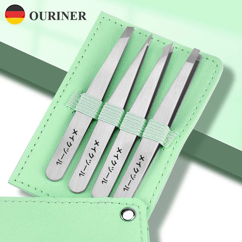 Multifunctional 4 Pcs Tweezers Set Perfect For Eyebrow Hair Removal Splinter & Ingrown Hair Removal & More With Storage Bag