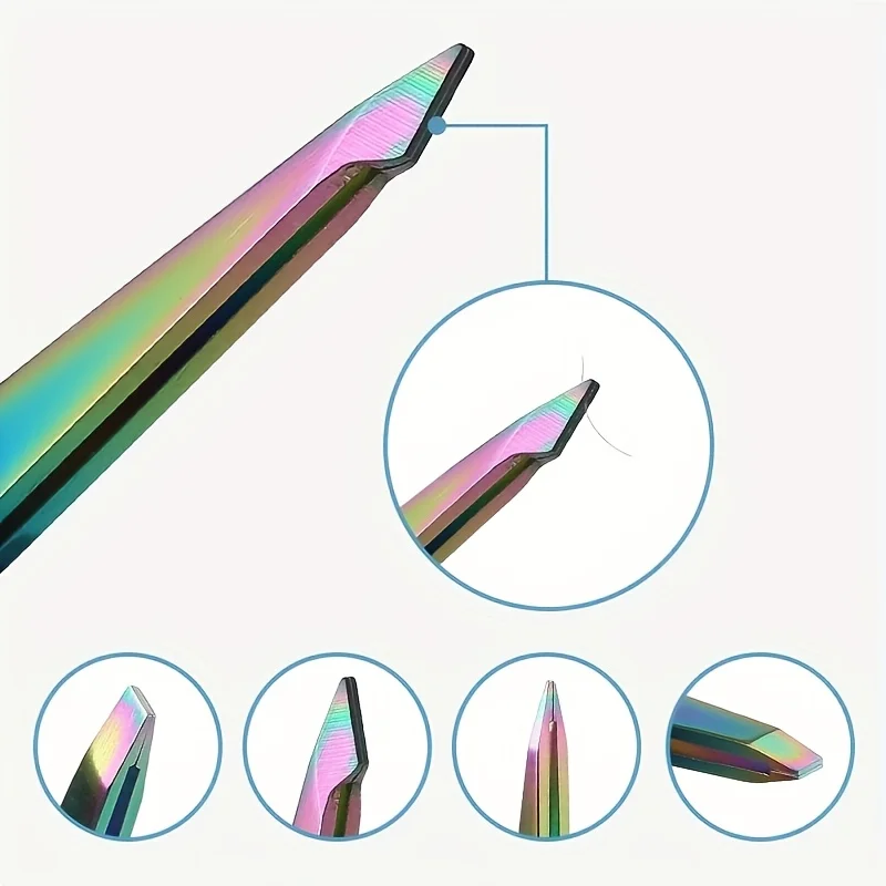 Colorful Stainless Steel 4pcs Eyebrow Tweezers 4 Pcs Set Colored Titanium Coating Trimming and Hair Removal Tweezer