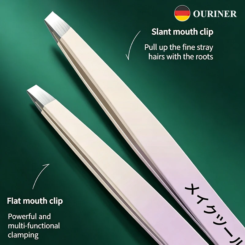 4Pcs Precision Eyebrow Tweezers Kit, Stainless Steel Facial Hair Remover Tweezers Set with Mirror Travel Case