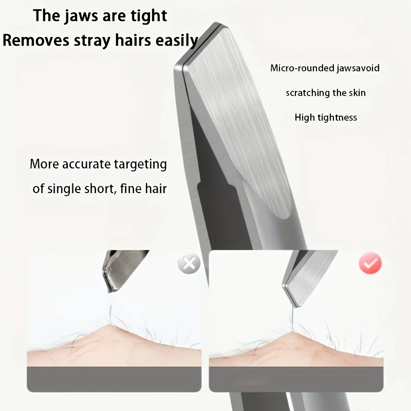 4pcs Precision Stainless Steel Tweezers Set - Eyebrow, Nose & Facial Hair Removal, Fragrance-Free, Glossy Finish