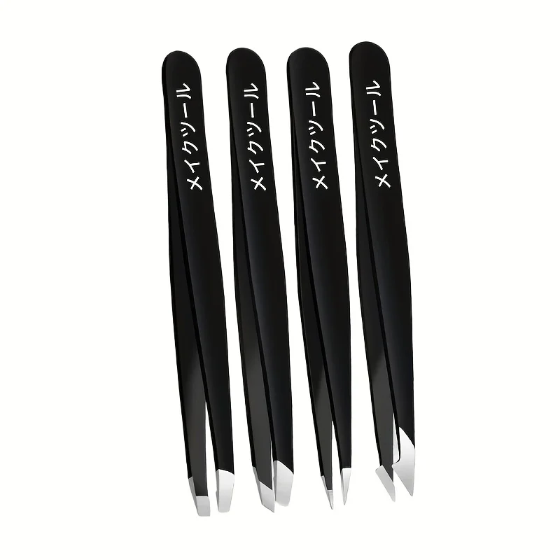 Tweezers Set 4pcs Premium Stainless Steel Eyebrow Precision Sharp Tip Tweezers for Body Ingrown and Facial Hair Removal