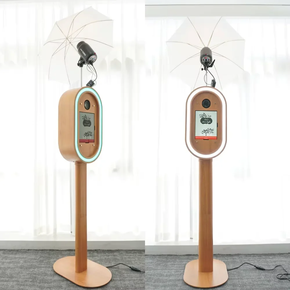 Wood Grain Oval Faceplate Photo Booth RGB Light for 9.7 10.5 12.9 Inch iPad Professional Photobooth Solution  Adjustable Lightin