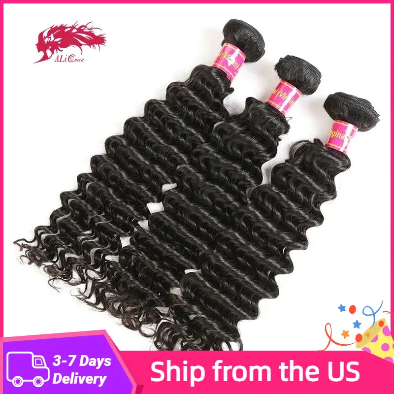 Ship from USA 3/4pcs Brazilian Raw Virgin Hair Weave Bundles 8'~34' Natural Color Deep Wave Hair Unprocessed Human Hair Weaving