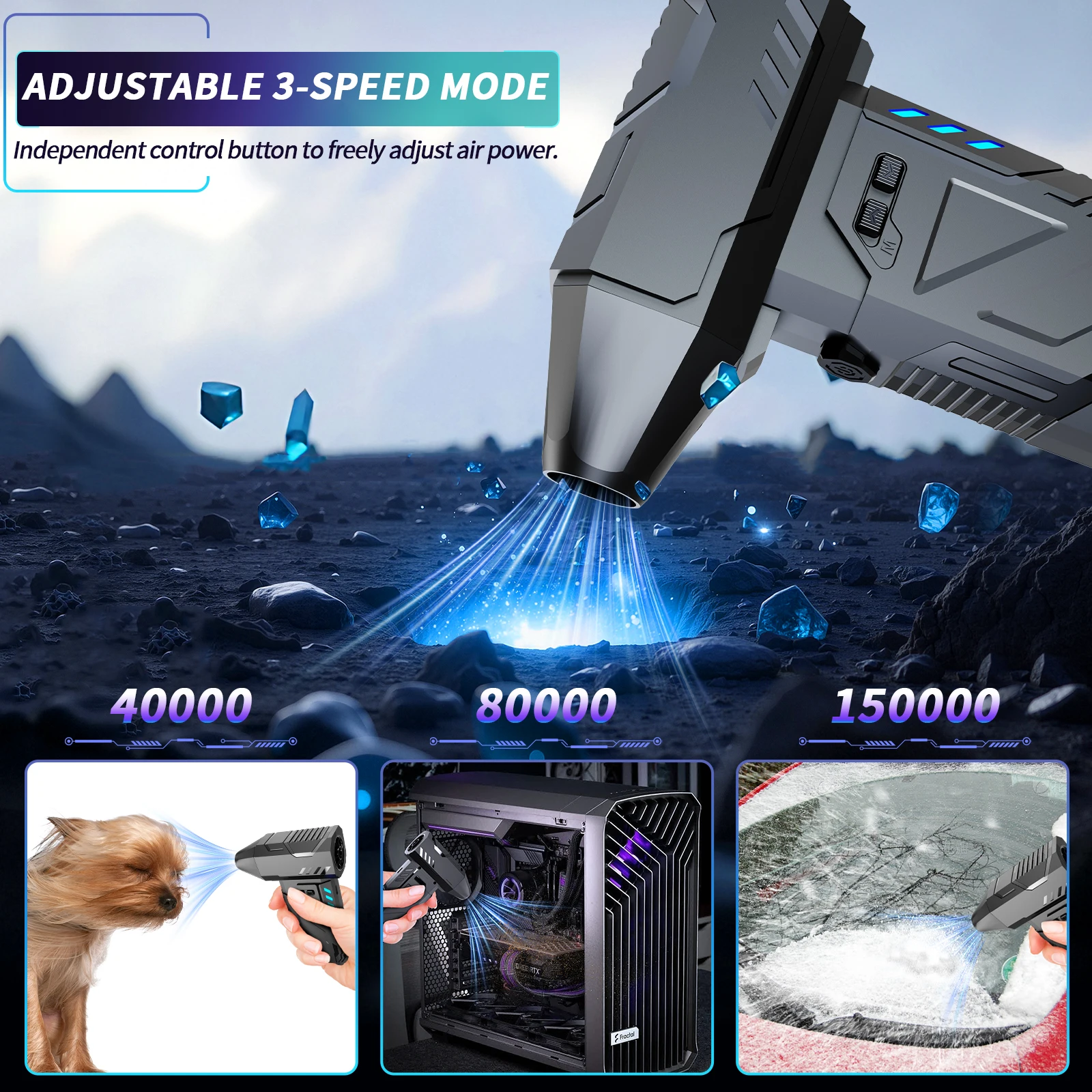 Compressed Air Duster 160000RPM Electric Duster Stepless Speed Mini Rechargeable Jet Fan Air Blower for Computer Car Dry Clean