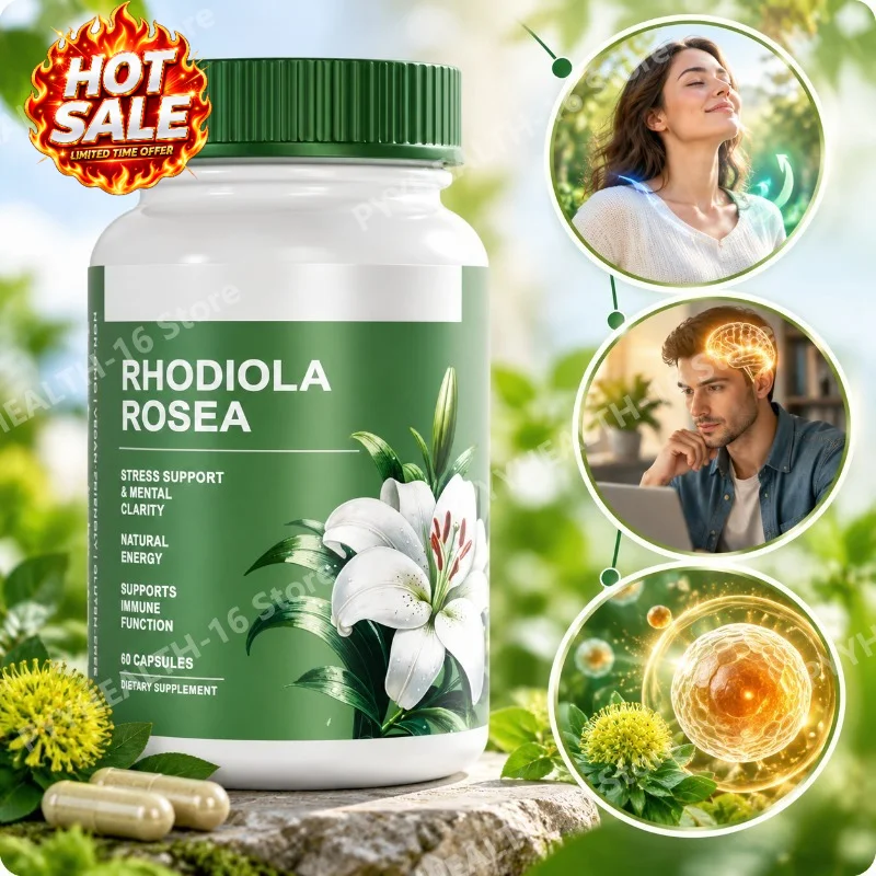 Rhodiola Rosea Capsules for Stress Support, Mental Clarity and Focus, Natural Energy Boost, Immune Function Support 60 Capsules