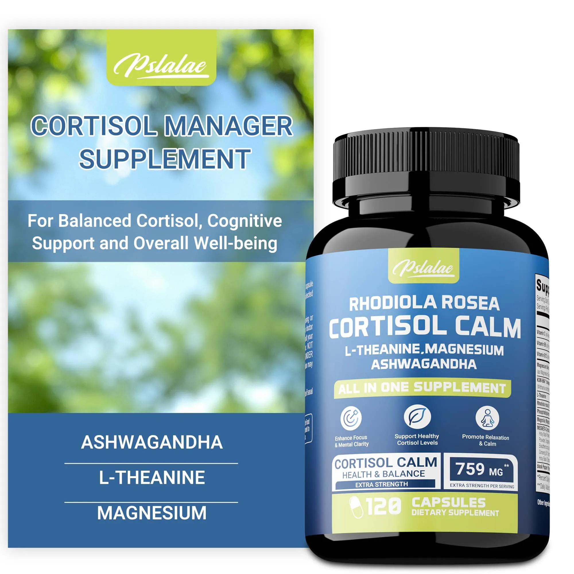 Cortisol Calm - Reduces Cortisol Levels, Improves Mental Clarity and Focus, Reduces Fatigue - L-Theanine Magnesium Ashwagandha