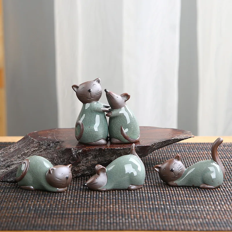 Small Animal Flower Pot Flower Pet Ceramic Accessories Creative Bonsai Decoration Mini Flower Pots Cat and Mouse Car Decoration