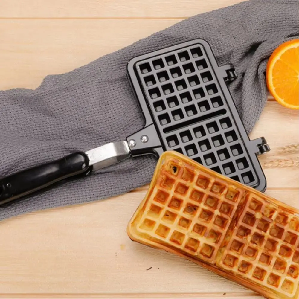 Cast Aluminum Waffle Baking Pan Rectangle Double-Sided Waffle Maker Machine Non-stick Long Handle Toast Frying Pan