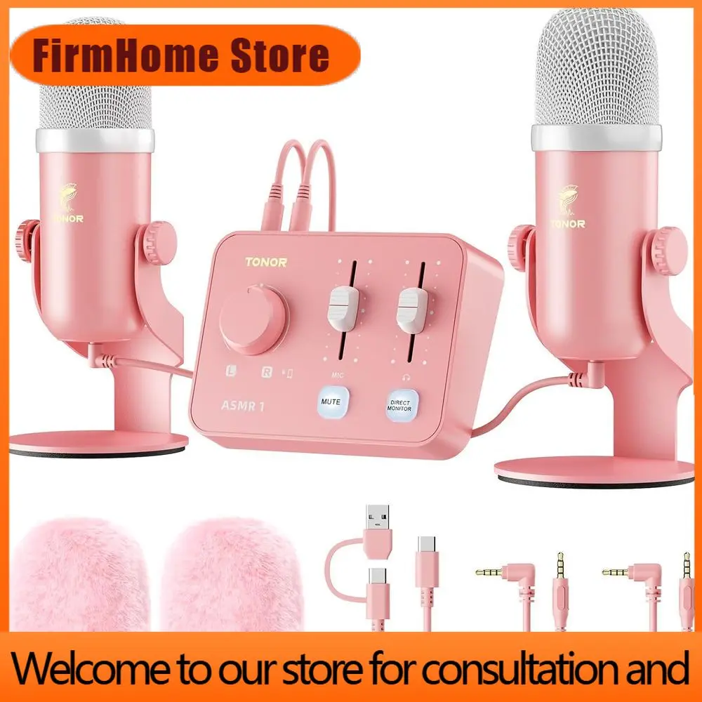 FirmHome StoreComplete ASMR Microphone Kit With Audio Interface, 3D Stereo Sound, Dual Mic Setup, Volume Control, And Wind Scree