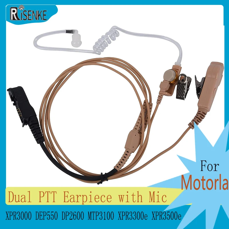 RISENKE-Dual PTT Earpiece with Mic, Walkie Talkie, Headset for Motorola XPR3000, DEP550, DP2600, MTP3100, XPR3500e, XPR3500e
