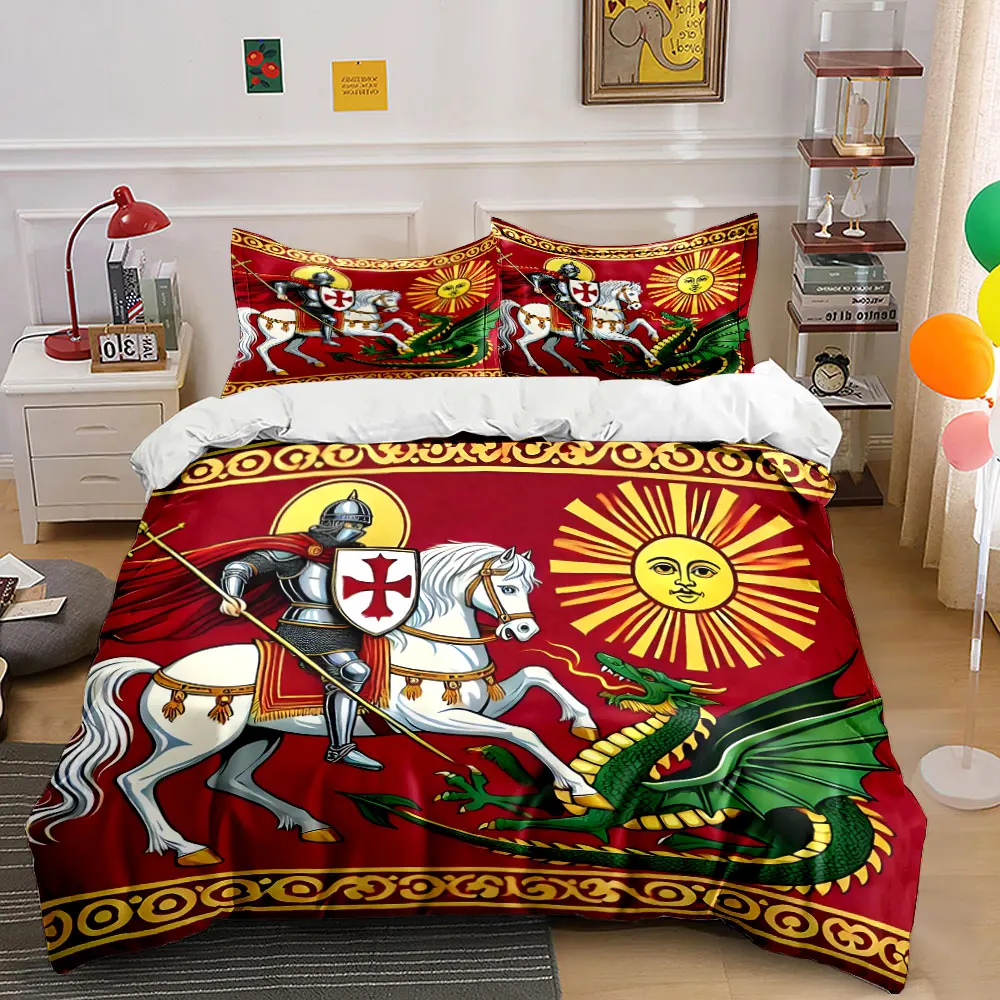 Knight fighting with dragon Bedding Set for Kids Luxury Gift 3pcs Digital Print Comforter Set Soft Comfortable Breathable