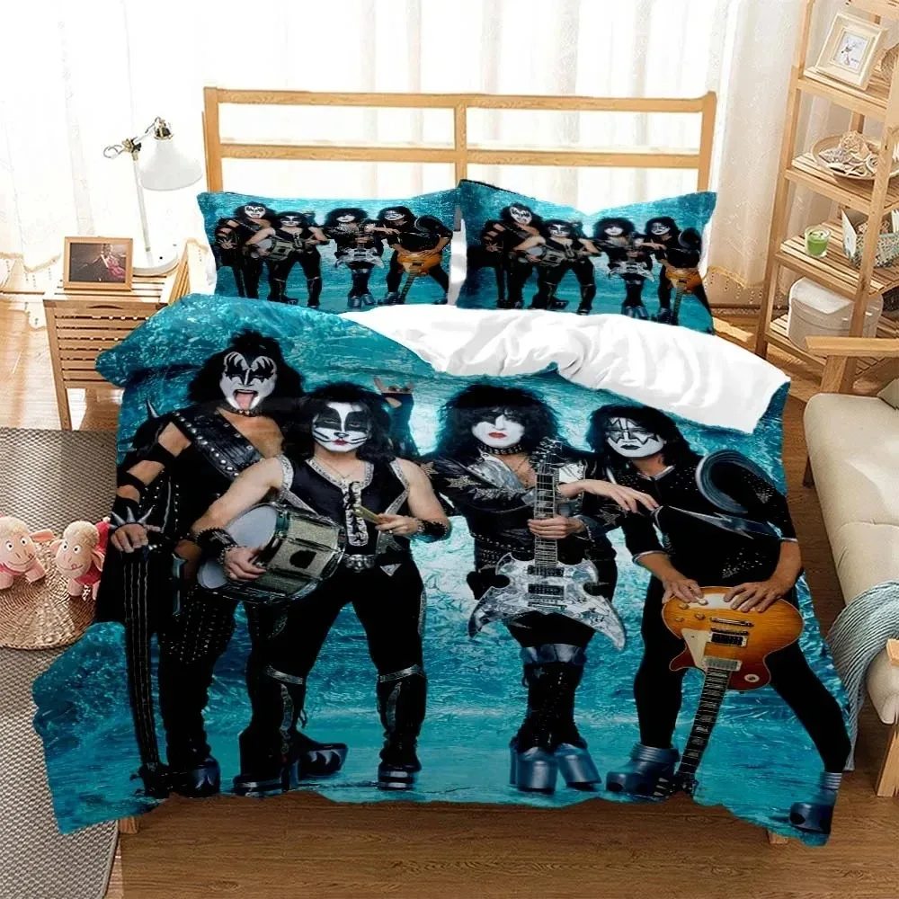 Exquisite 3D KISS Rock Band Wallpaper Anime Digital Printing Bedding Set Duvet Cover Comforter Bed Youth Kids Girl Boys Gift
