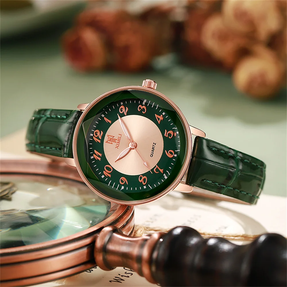 Fashion Green Women's Watch Business 2025 Digital Quartz Watch Casual Leather Ladies Clock Gift Wristwatch