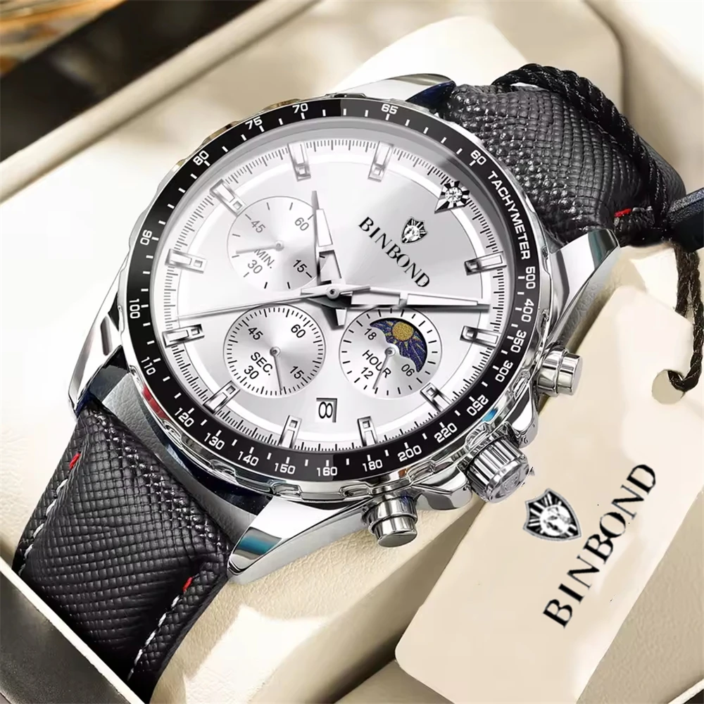 New Leather Sports Chornograph Gifts Mens Watches For Man Luxury Automatic Watch Men Fashion Quartz Wristwatches Digital Clock