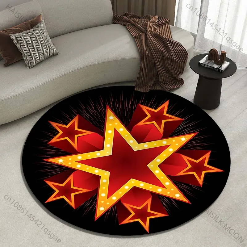 Multiple sizes Five glowing red stars Print Round Carpet Living Room Bedroom Table Chair Sofa Decorative Carpet Luxury gifts