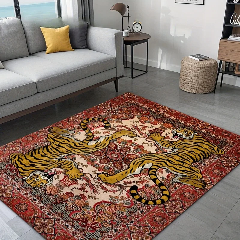 Bohemian Style Tiger Pattern Home Decor Large Carpets for Living Room, Sofa Cushions, Door Mats, Coffee Table Mats, Bedroom Rugs