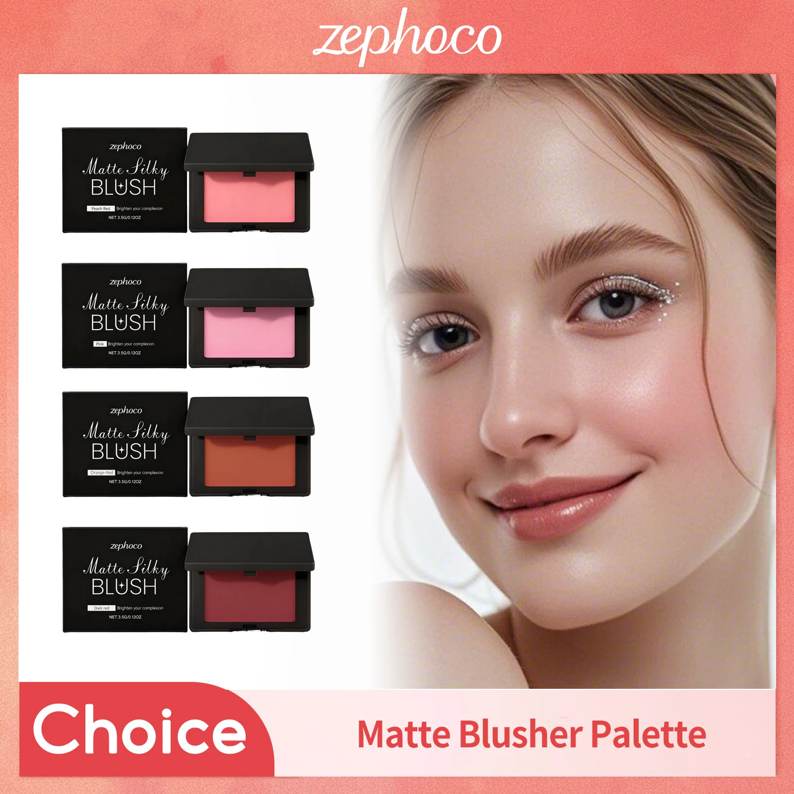 Matte Blusher Palette Peach Pink Expanding Highlighter Lasting Nude Low Saturation Brighten Professional Makeup Powder Blusher