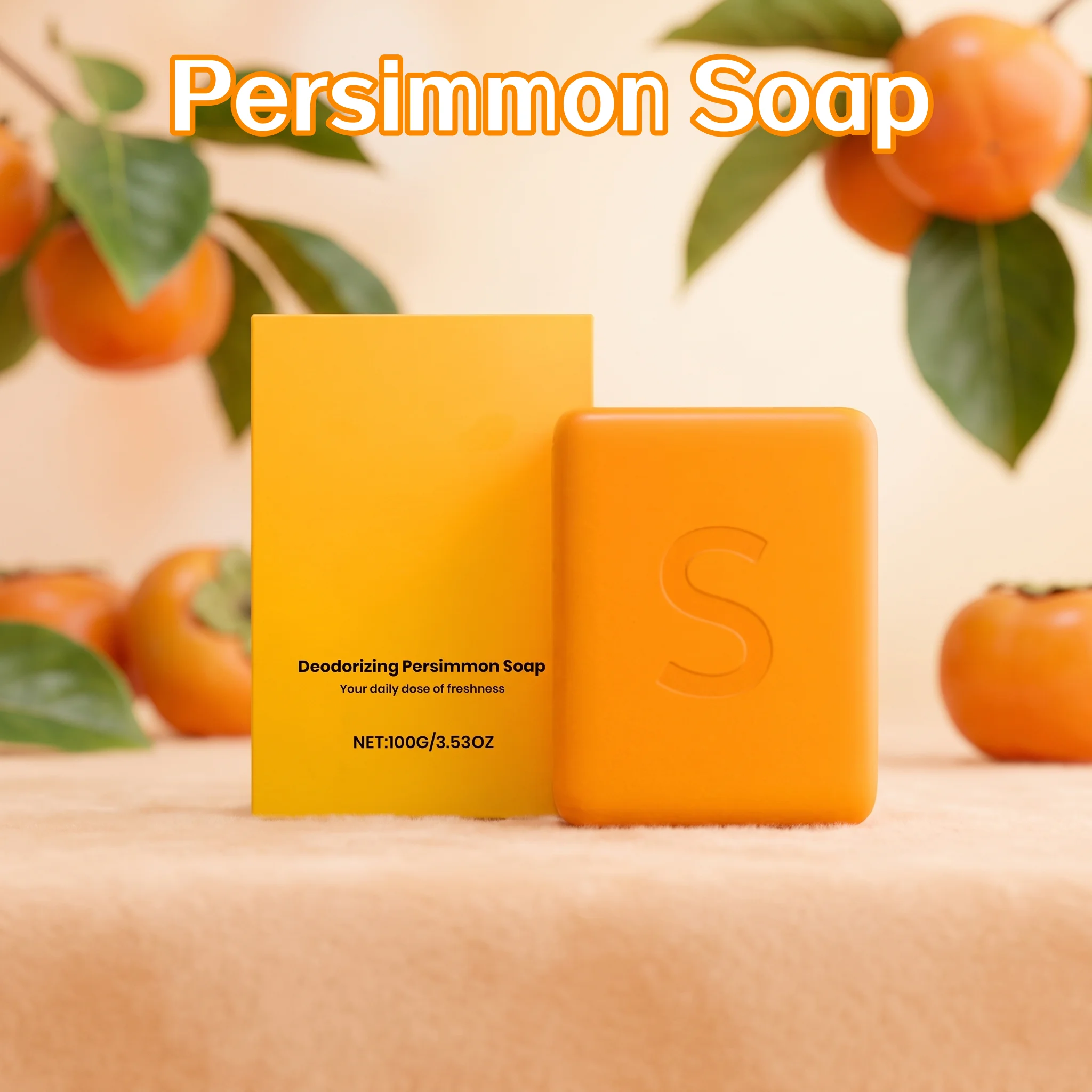 Persimmon Bath Soap Rich Foam Gentle Cleanse Moisturize Dry Skin Soften Skin Texture No Tightness Natural Fruity Aroma Soap Bar