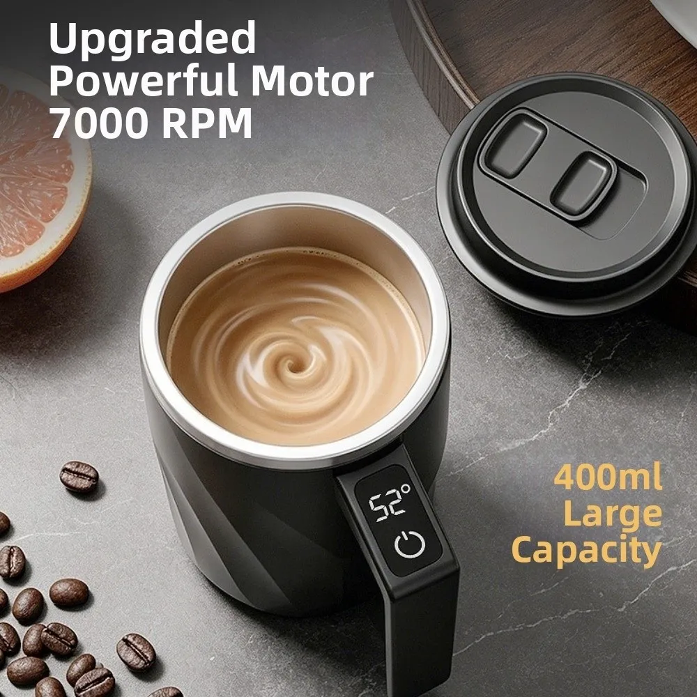 400ML Automatic Stirring Coffee Cup Insulated Large Capacity Mixing Cup USB Rechargeable IP67 Waterproof Smart Thermal Cup