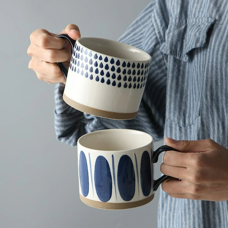 Japanese Style Ceramic Coffee Cup Home Office Breakfast Milk Water Cup Handle Drinkware Kitchen Household Teacup Juice Cup New