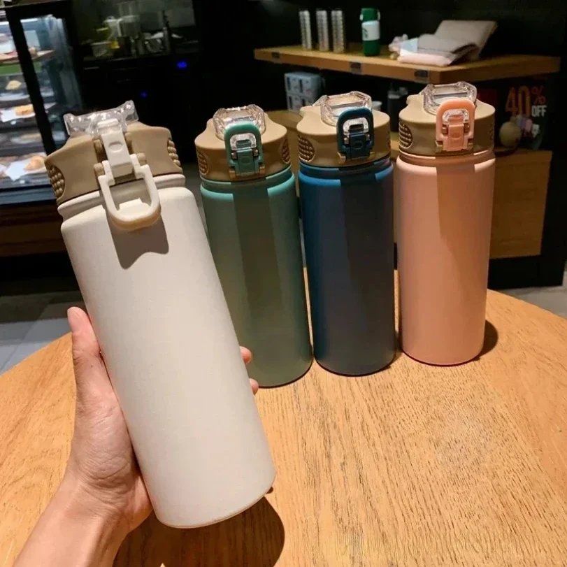 750ML Thermos Bottle With Straw Stainless Steel Car Thermal Cup Sports Water Bottles Keeps Cold and Heat Thermal Mug