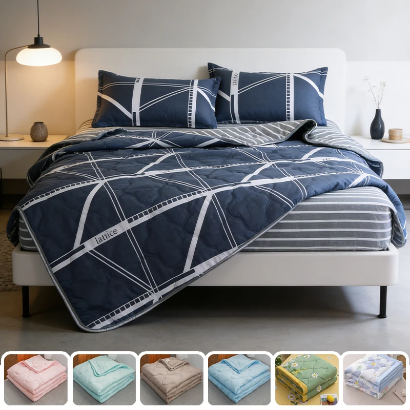Plaid Summer Quilt Thin Comfortable Bed Cover Air Conditioning Comforter Single Double Queen King Size Machine Washable Blanket