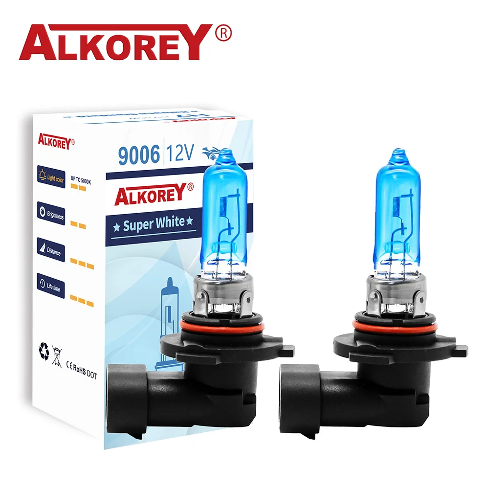 ALKOREY 2 Pcs 9005 HB3 12V 65W 5000K Super White Quartz Glass Xenon Car Headlight Lamp Halogen Bulb Fog Light Auto Bulbs