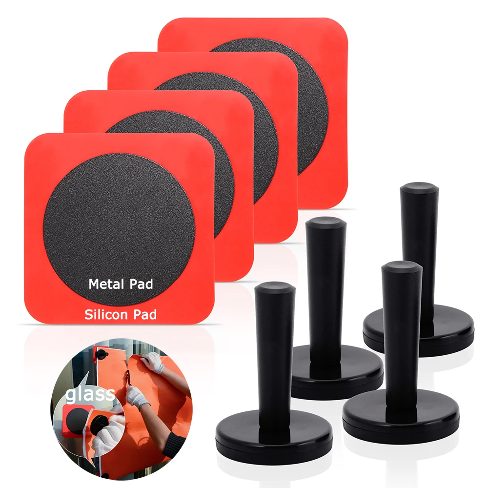 EHDIS 4pcs Car Vinyl Film Fixed Magnet Silicon Metal Adsorbed Pads Window Glass Car Wraps Holding Tint Fixing Tools