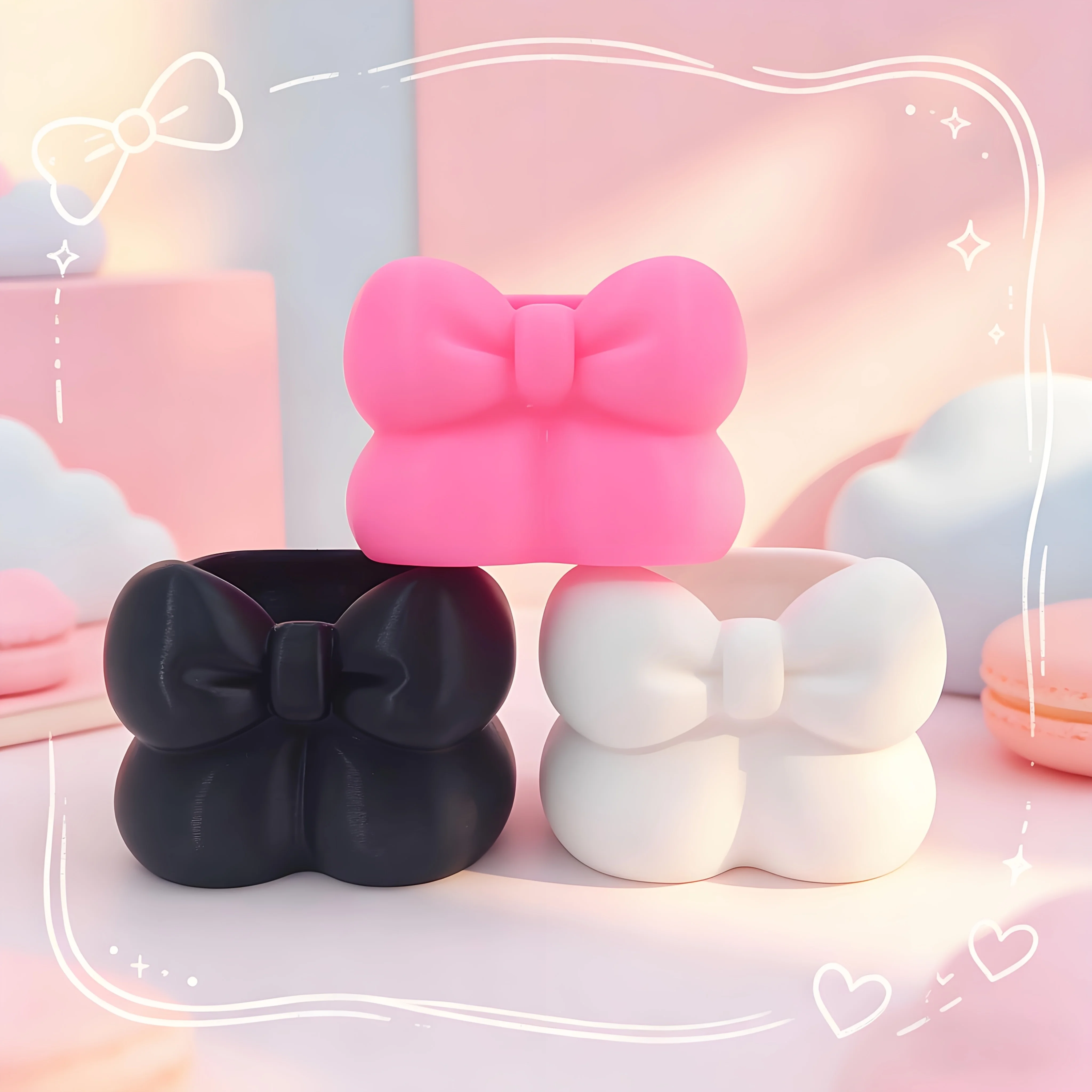 3D printed bow-shaped pen holder, a cute desktop storage item for girls, adorable student desk decoration