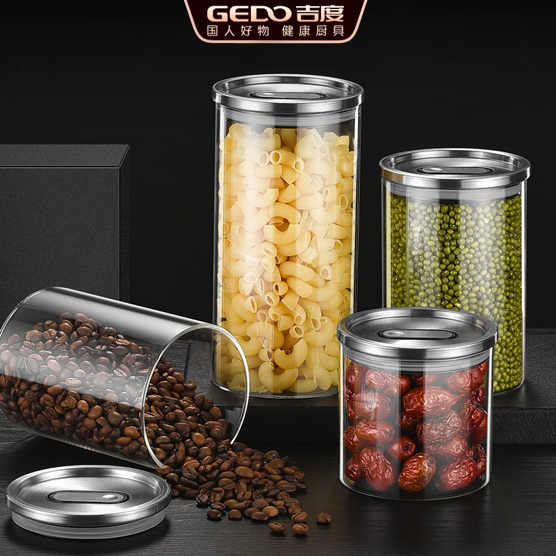 LFGB Certified Ultra-High Hardness Borosilicate Glass Kitchen Jar Fall Resistant 500ml/750ml/1100ml/1700ml Coffee Bean Container