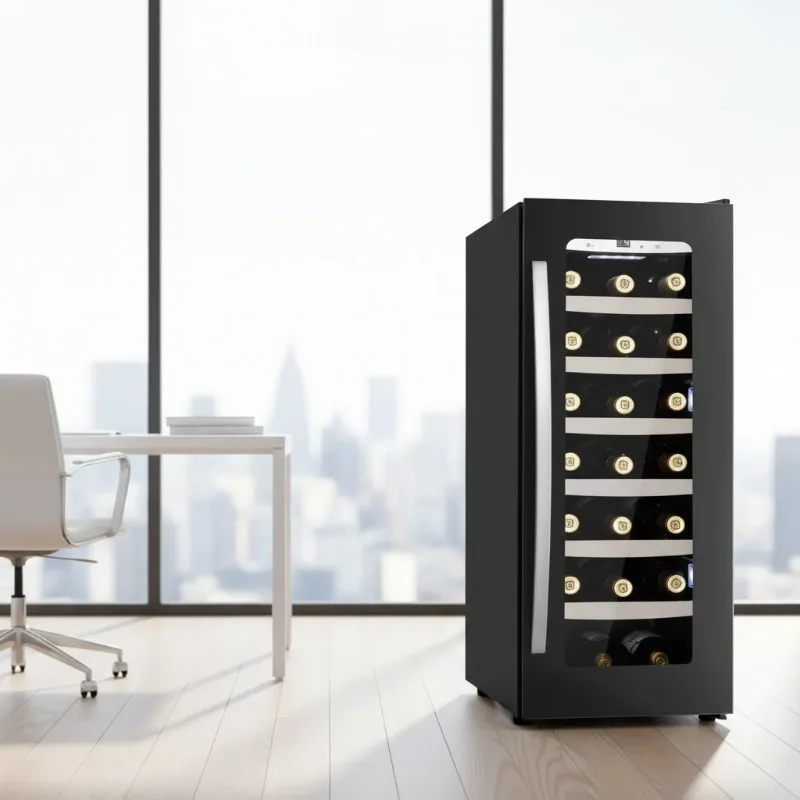 Airo OEM JG18A Automatic Temperature Controlled Wine Cooler Single Zone Matt Black Plastic Wine Cellar Fridge with Glass Door