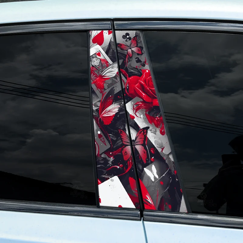 1pc/2pcs Cool Poker Car Stickers Auto B Pillar Waterproof Decoration Cover Scratches Car Doors Pillar Playing Card Vinyl Decals