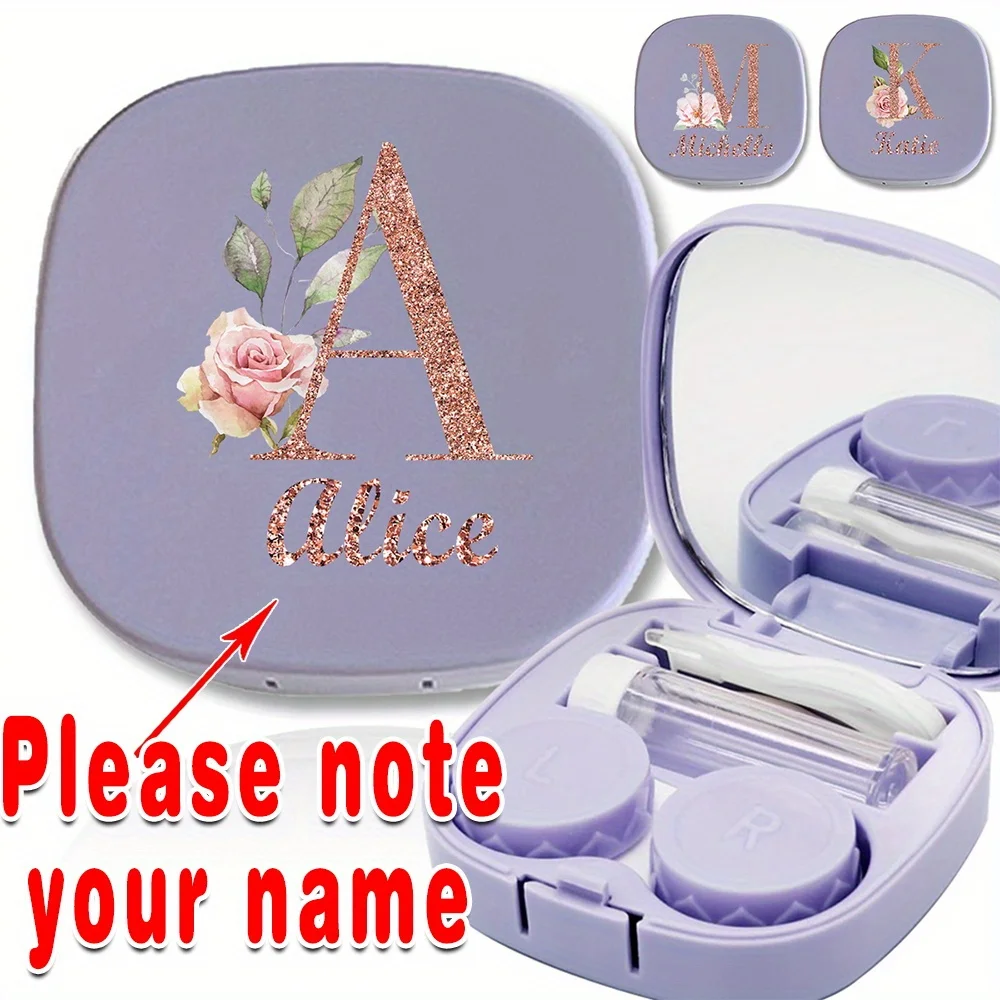 Customized Name Women Case Organizer with Mirror Contact Lens Box Protector Care Portable Kit Contact Lens Set Easy To Carry