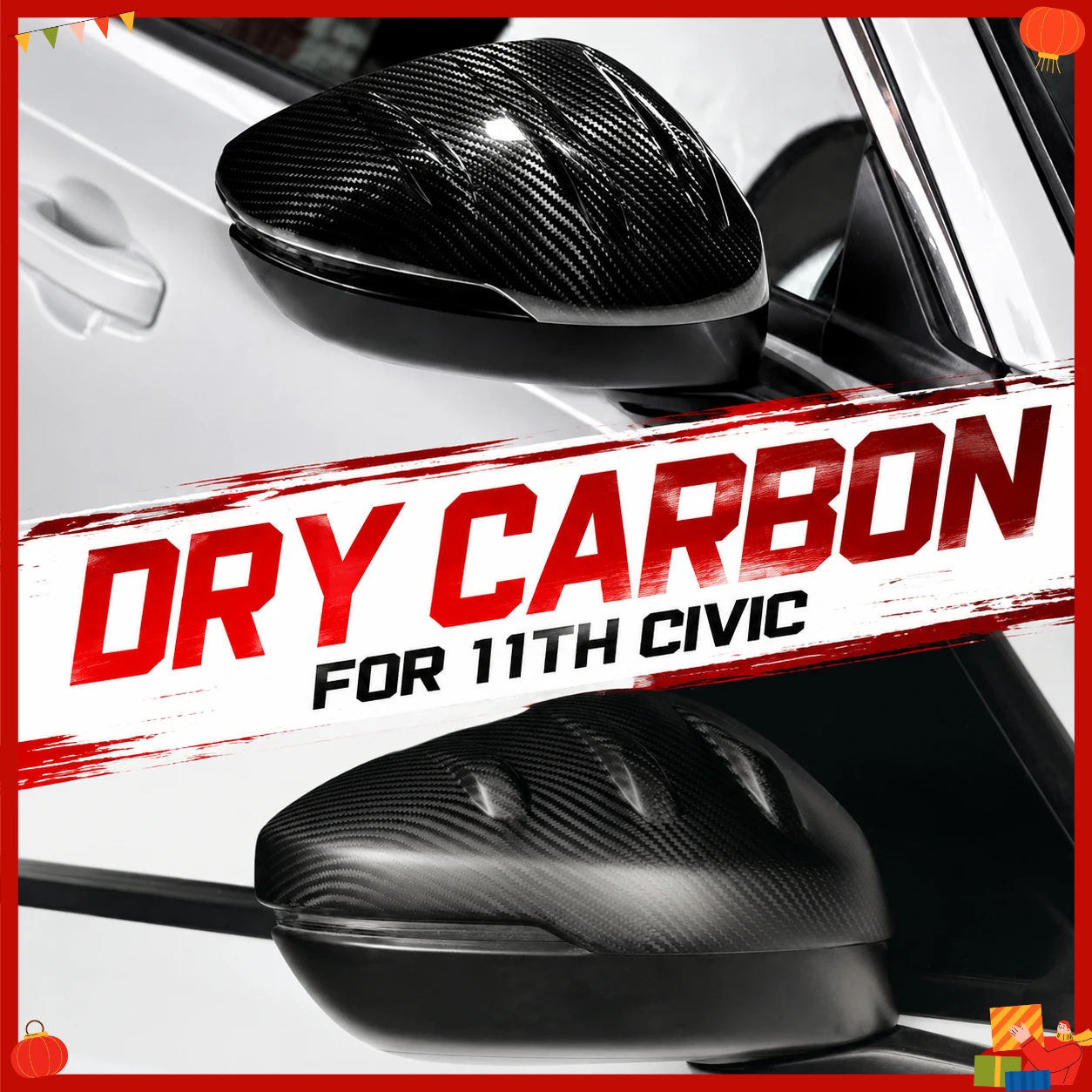 Real Dry Carbon Fiber For HONDA CIVIC 11TH 10TH Gen Type R FK8 FL5 Rearview Side View Mirror Cover Case Body Kit Exterior