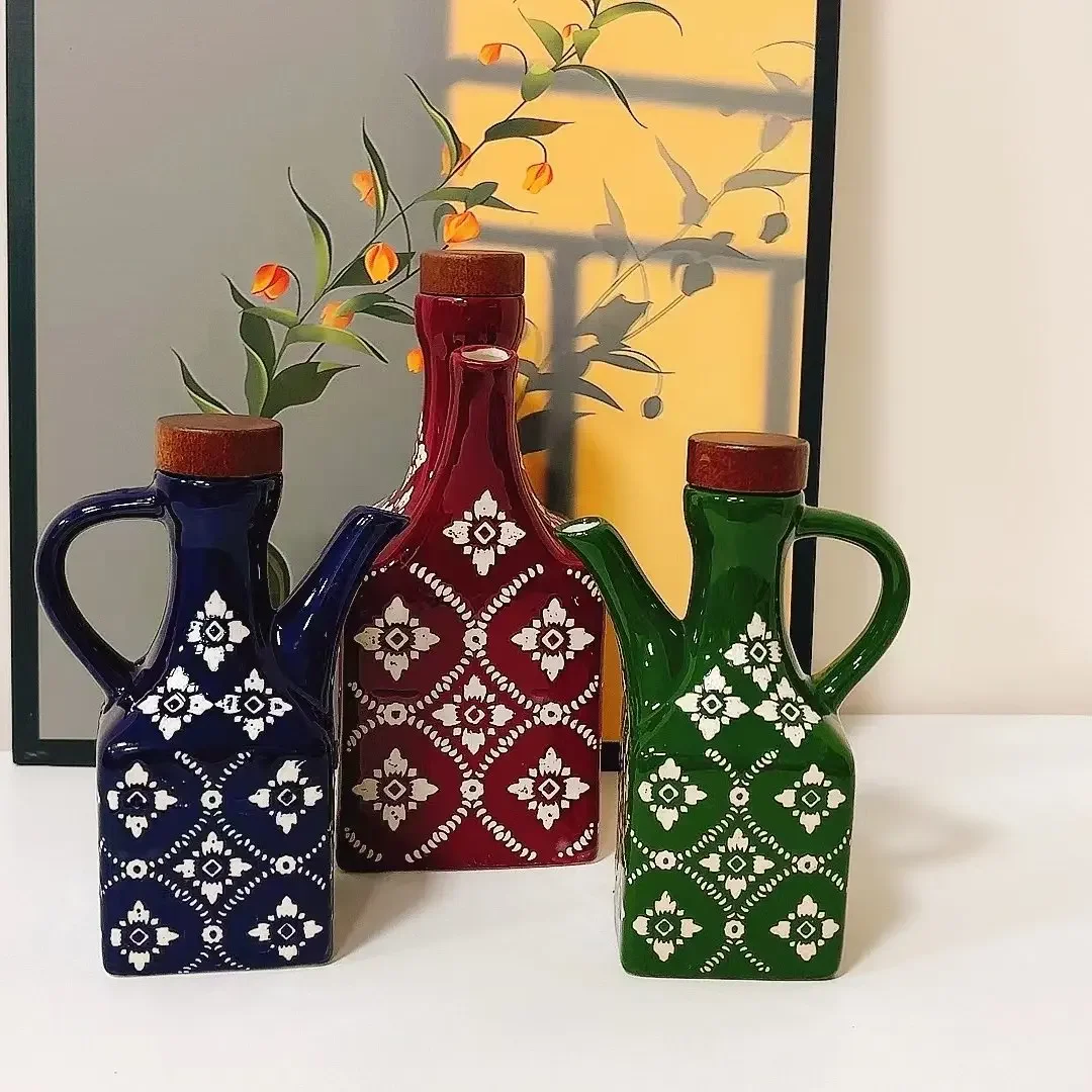 American Oil Pot Household Style Ceramic Bottle Chili Bottle Soy Sauce Vinegar Olive Oil Storage Container Kitchen Accessories