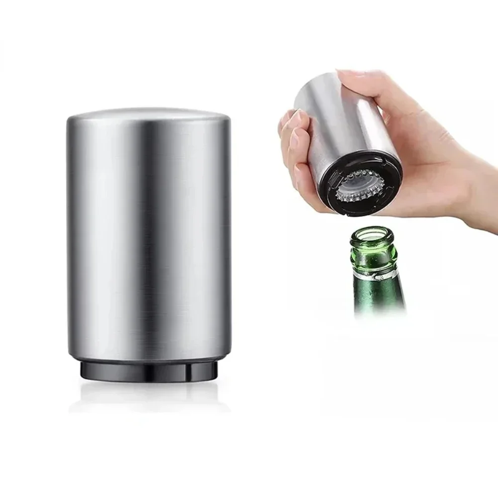 Magnetic Automatic Beer Bottle Can Opener Magnet Stainless Steel Push Down Opener Cool Kitchen Gadgets Accessories