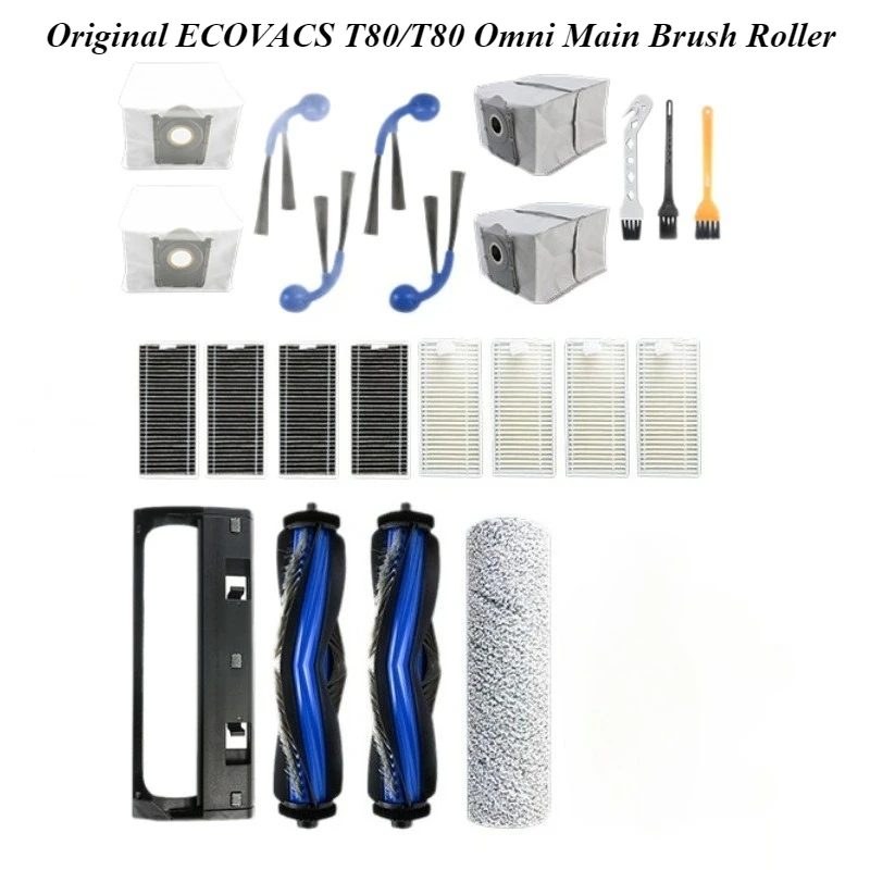 Original ECOVACS T80/T80 Omni Main Brush Roller - Self-Cleaning Anti-Tangle Rubber Bristles - Quiet Deep Cleaning