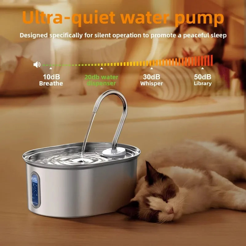 Large Capacity Stainless Steel USB Powered Mode Cycle Filter Cat Dog Automatic Drinking Machine Smart Pet Water Dispenser