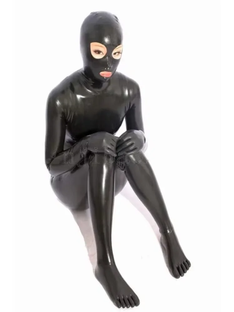 Brand New Latex Bodysuit Rubber Black Catsuit Halloween Fashion Gloves Cosplay Tights S-XXL