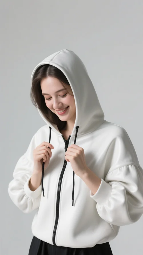 Latex Rubber Gummi Catsuit Fashion hoodie jacket Sports Top Tight Cosplay Purely handmade White