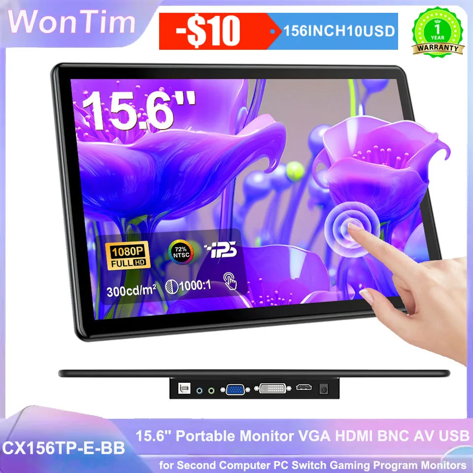 13.3/14.0/15.6 Inch 1920*1200 16:10 Capacitive Touch Screen VESA Industrial Monitor With VGA HDMI BNC AV USB Port for CNC Kiosk