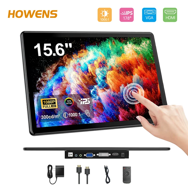 13.3/14/15.6 Inch FHD Touch Monitor IPS 1080P HDMI VGA VESA75 Portable Screen for Industrial POS Laptop Secondary Display CCTV
