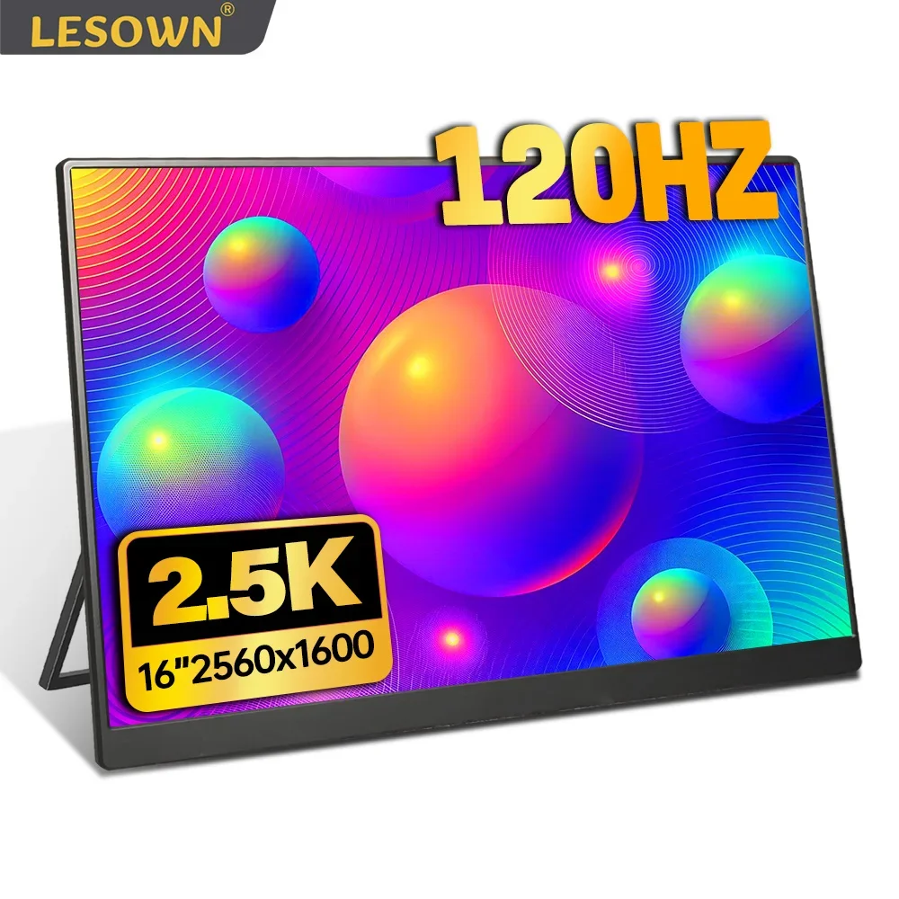 LESOWN 120Hz 2.5K Monitor 11.6 14 16 inch IPS 3840x2160 UHD VESA Gaming External Screen USB-C Display with Speaker Plastic Shell