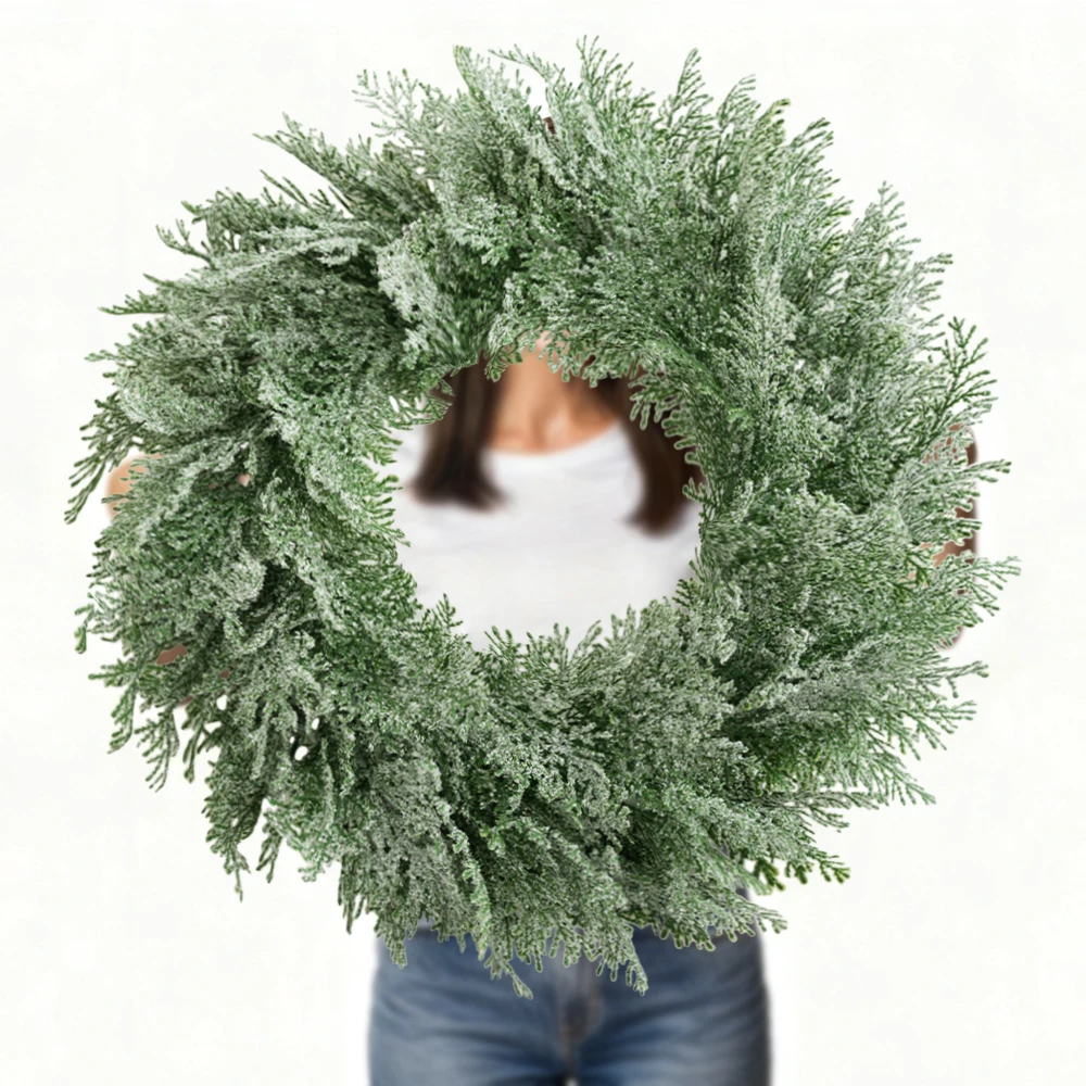 Artificial Christmas Wreaths for Front Door Norfolk Pine Wreath Xmas Artificial Cedar Wreath Greenery Green for Home Wall Decor