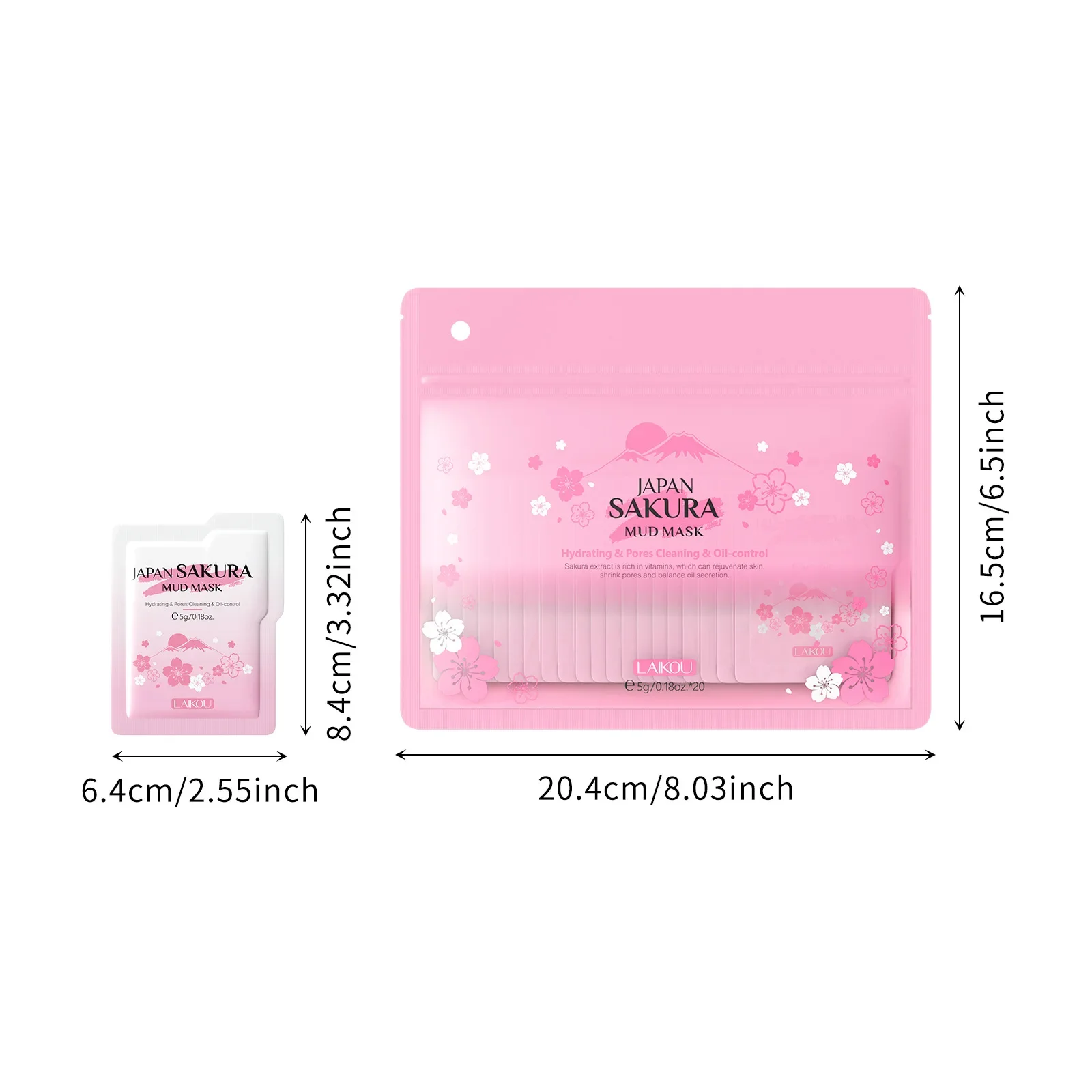 20PCS Japan Sakura Mud Face Mask Deep Cleansing Remove Blackheads Oil-Control Clay Mask Moisturizing Packs Facial Skin Care