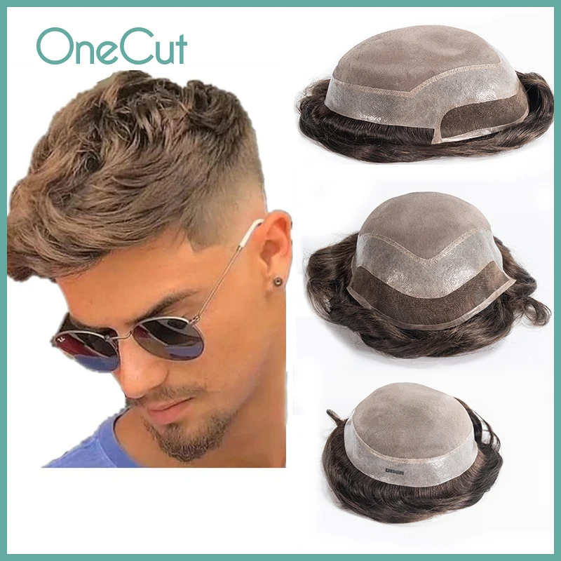 Swiss Lace Front Male Hair Prosthesis 100% Remy Indian Hairpiece Lace&PU Man Wig Men Toupee Natural Hairline Replacement System
